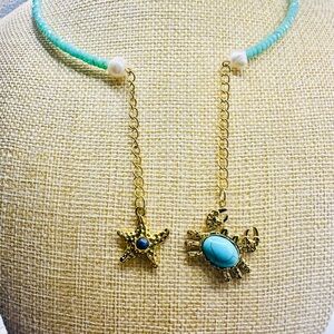 Turquoise and Gold Ocean Charm Necklace